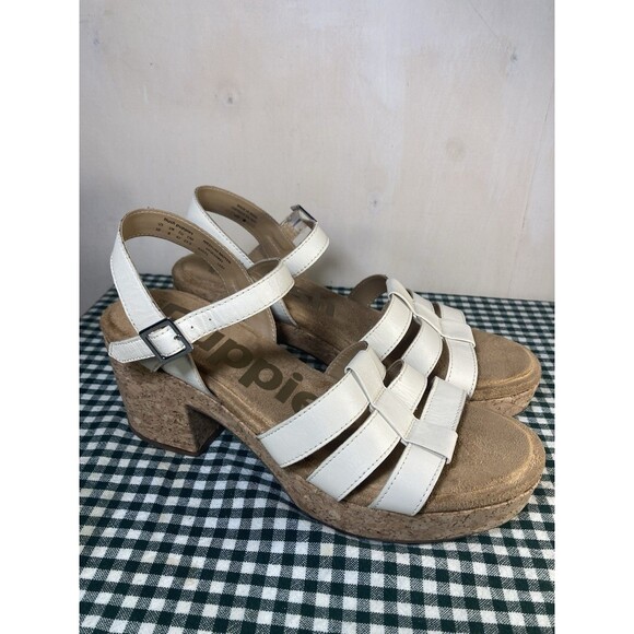 Hush Puppies Poppy Platform Strappy White Leather Cork Sz 10 Comfort - Picture 2 of 10